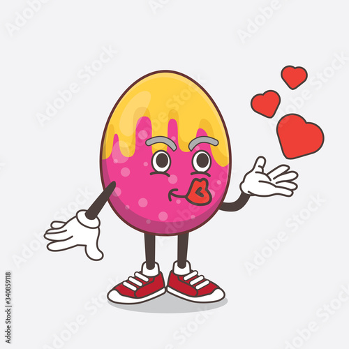 Easter Egg cartoon mascot character teasing with heart kiss