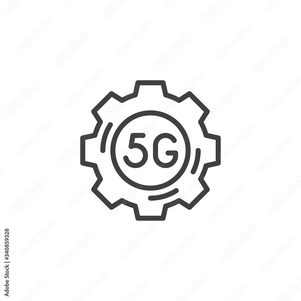 5G network settings line icon. linear style sign for mobile concept and web design. 5G gear outline vector icon. Symbol, logo illustration. Vector graphics 5G network settings line icon. linear style sign for mobile concept and web design. 5G gear outline vector icon. Symbol, logo illustration. Vector graphics