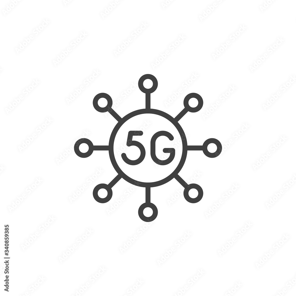 5G network connection line icon. linear style sign for mobile concept and web design. 5g wireless technology outline vector icon. Symbol, logo illustration. Vector graphics 5G network connection line icon. linear style sign for mobile concept and web design. 5g wireless technology outline vector icon. Symbol, logo illustration. Vector graphics