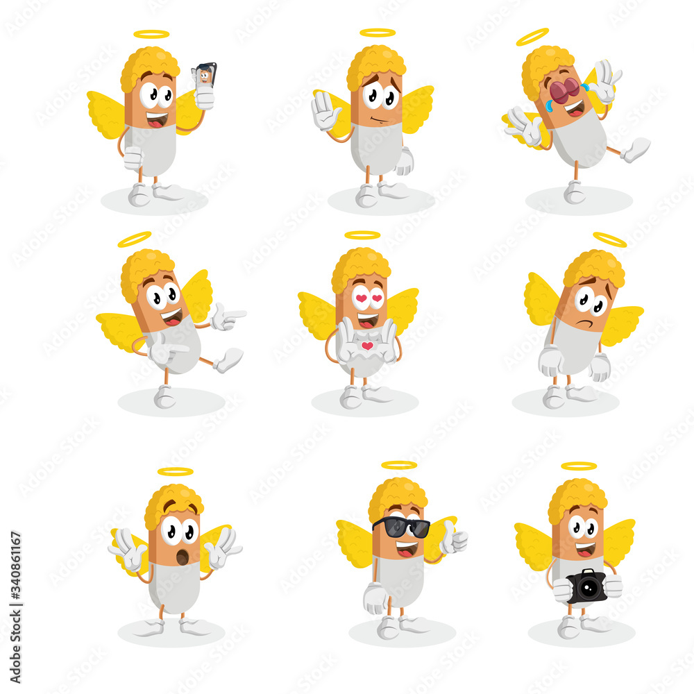 All set Angel Logo mascot and background with flat design style for your mascot branding. All set Angel Logo mascot and background with flat design style for your mascot branding.