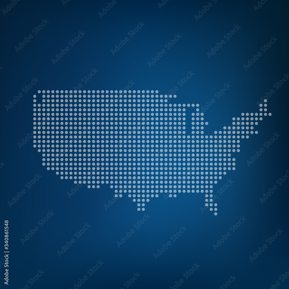 USA map in connected dots. Concept of networking, structure, communication. Stock Vector illustration isolated on white background.