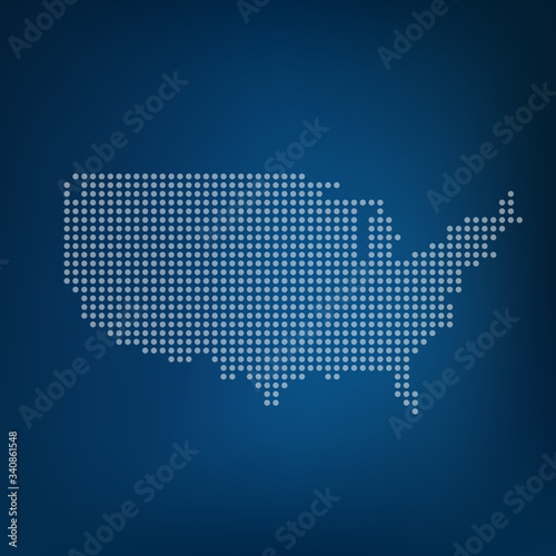USA map in connected dots. Concept of networking, structure, communication. Stock Vector illustration isolated on white background.