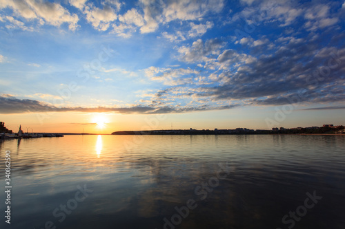 sunset over the town pond