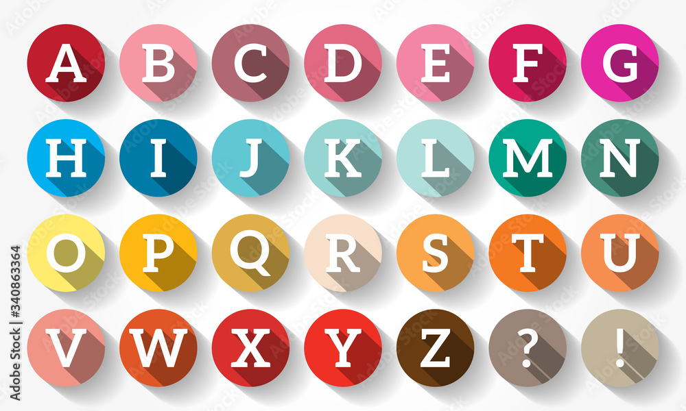 Flat Design Letters, icons alphabet with long shadow, concept background Flat Design Letters, icons alphabet with long shadow, concept background