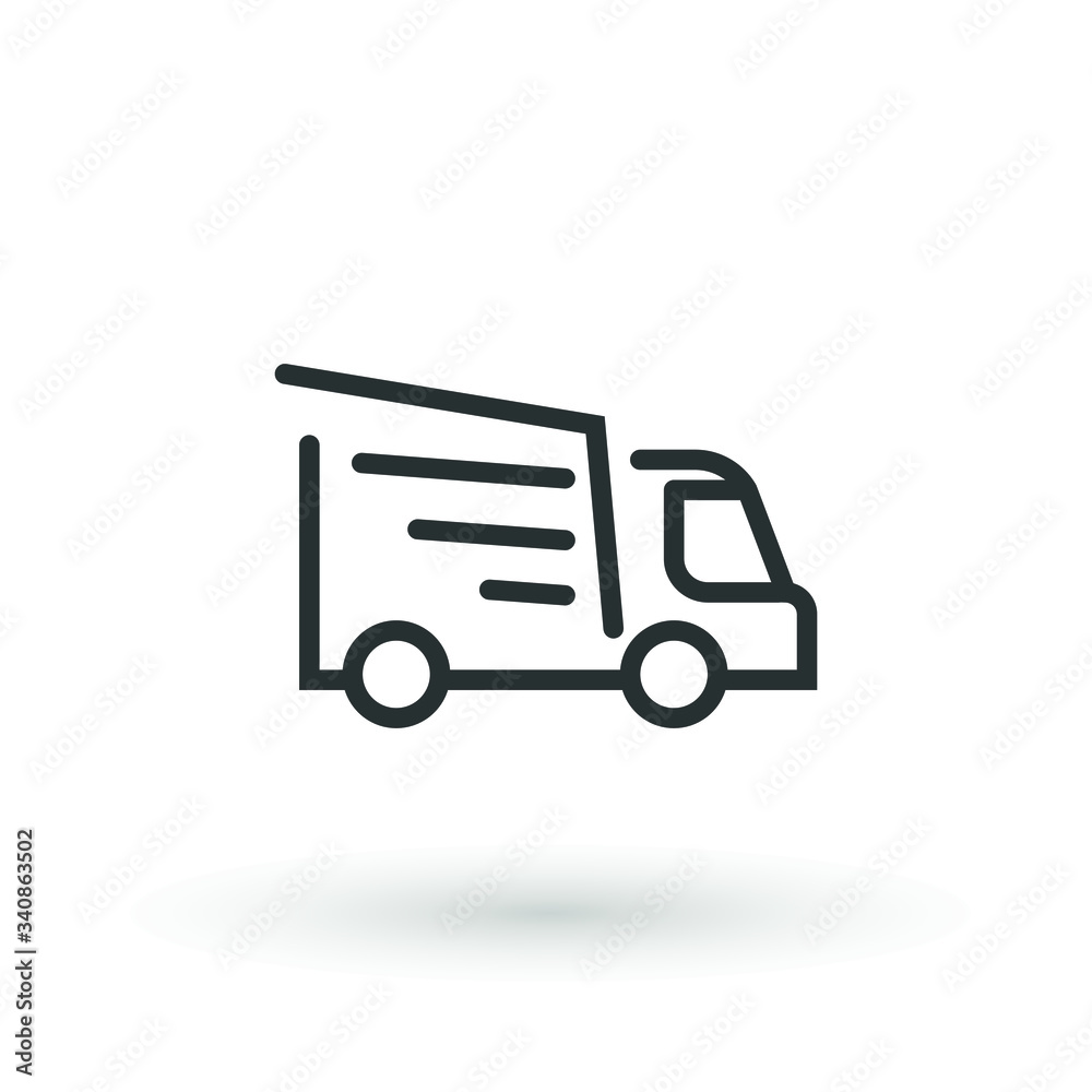 Fast moving shipping delivery truck line flat vector icon for apps and websites express delivery, quick move, line symbol on white background Fast moving shipping delivery truck line flat vector icon for apps and websites express delivery, quick move, line symbol on white background