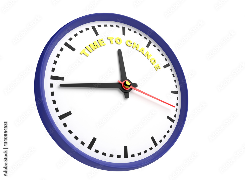 Clock shows time to change. Concept of update and renovation. 3D illustration Clock shows time to change. Concept of update and renovation. 3D illustration