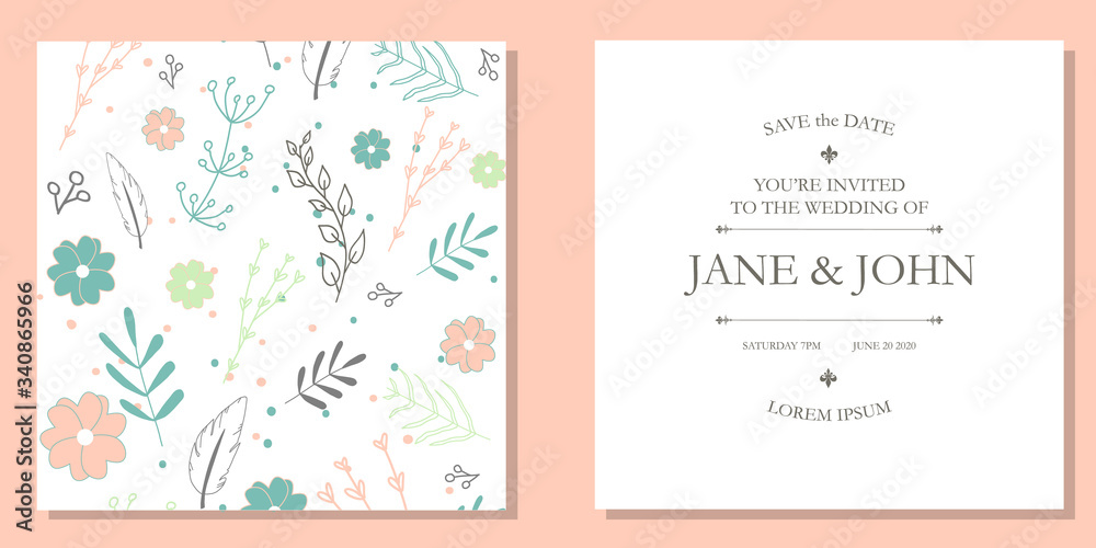 Minimal Romantic Wedding Invitation Card with Floral Design