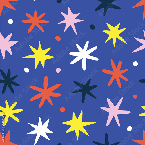 Doodle stars background  cute scribble drawing for kids and babies  scandinavian naive art  seamless vector pattern  good as wrapping paper or print for christmas. Hand drawn babyish backdrop