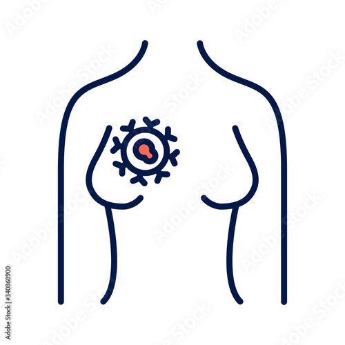 Breast cancer color line icon. Female disease. Oncology. Isolated vector element. Outline pictogram for web page, mobile app, promo.