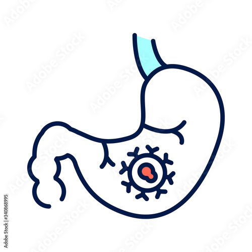 Stomach cancer line color icon. Malignant neoplasm. Oncology. Isolated vector element. Outline pictogram for web page, mobile app, promo.