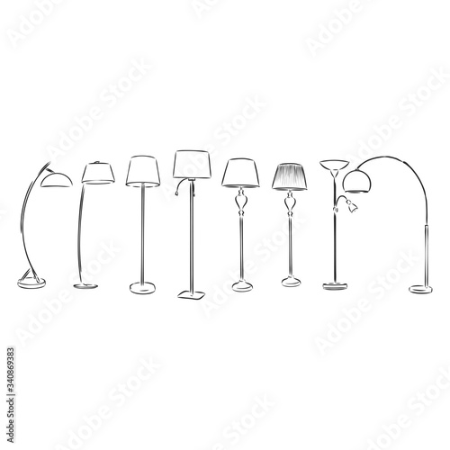 Sets of silhouette floor lamps light for home appliance indoor furniture icon collection set, create by vector, floor lamp vector sketch illustration