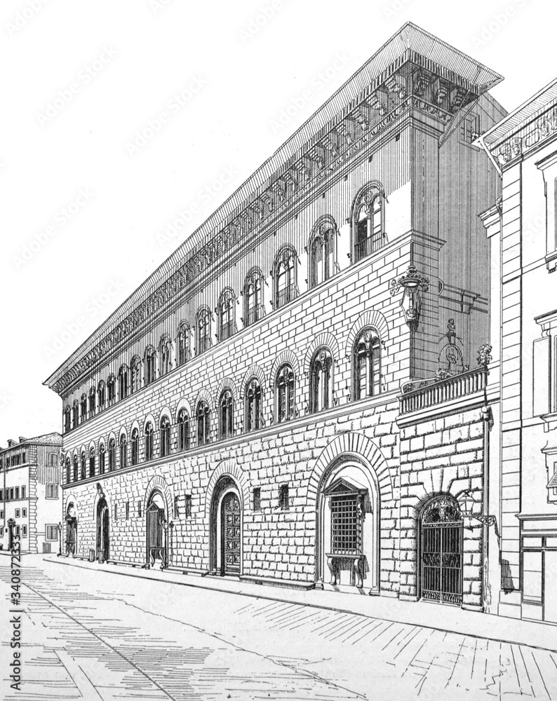 The house of Medicis (Riccardi) in the old book La Renaissance, by E. Muntz, 1882, Paris