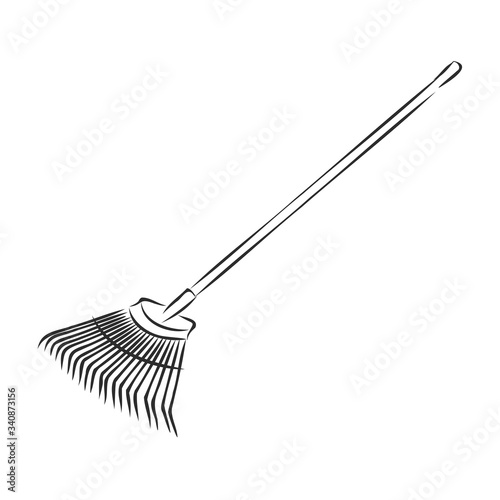 Rake for gardening vector doodle line art illustration, sticker, icon. Isolated on white background. Easy to change color. garden rake vector sketch illustration