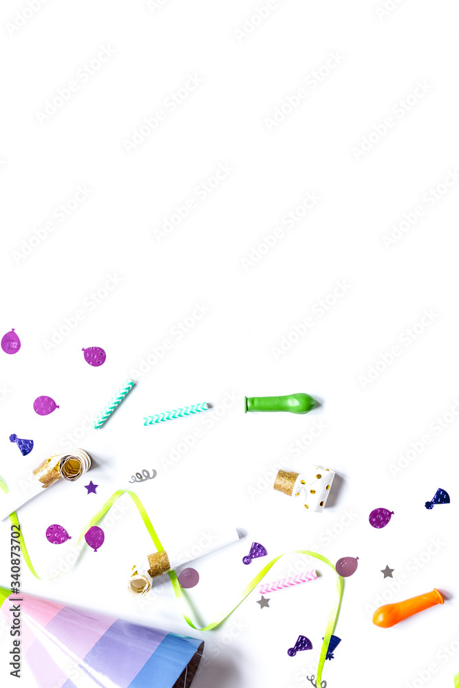 birthday party design with confetti top view space for text birthday party design with confetti top view space for text