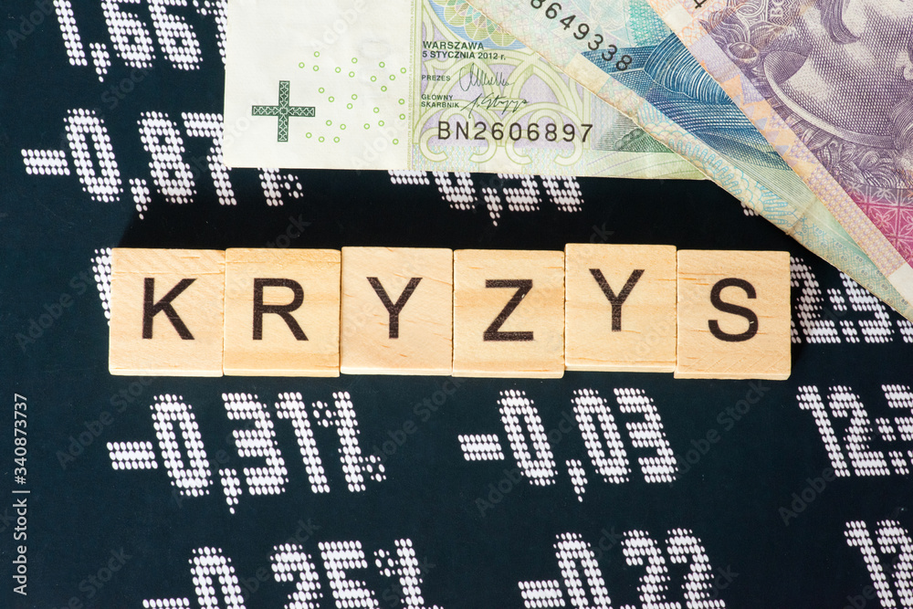 Naklejka Geld Polnische Zloty PLN und Krise an der Börse in Polen