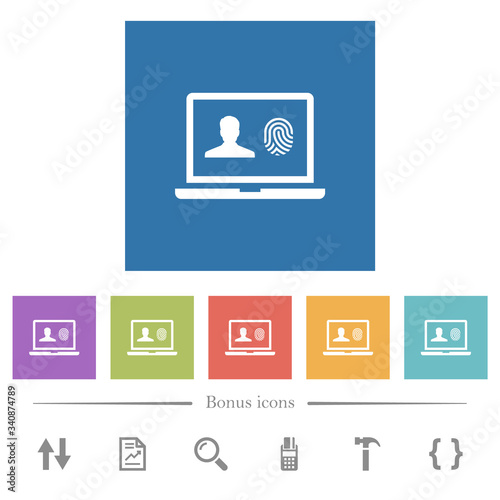 Criminal background check flat white icons in square backgrounds