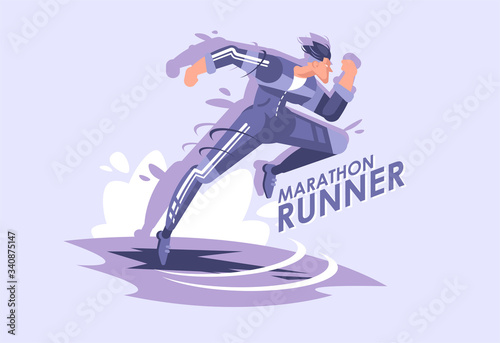 running man vector illustration, a marathon runner in sports uniform.