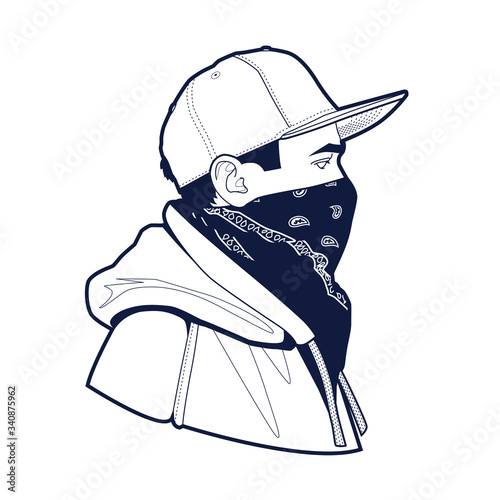 Man in Cap and Bandana Vector Art