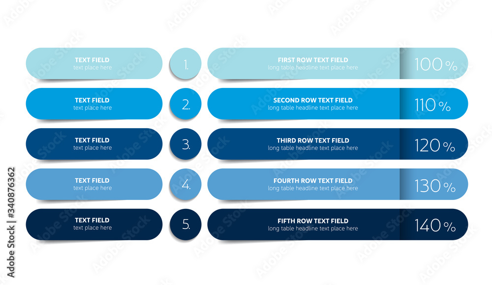 Table, schedule design template with 5 row. Vector banner. - obrazy, fototapety, plakaty 
