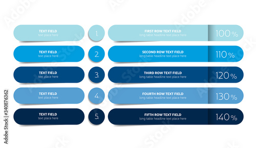 Table, schedule design template with 5 row. Vector banner.