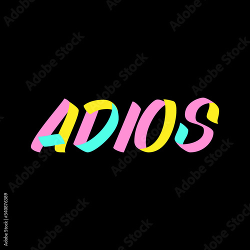 Adios brush sign paint lettering on black background. Parting in spanish language design templates for greeting cards, overlays, posters