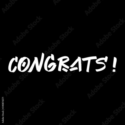 Congrats brush paint hand drawn lettering on black background. Design templates for greeting cards, overlays, posters