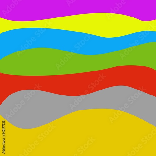 Hintergrund Textur mit Streifen und Wellen in Lila, Gelb, Blau, Grün, Rot, Grau und Orange © kebox
