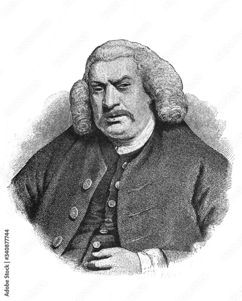 The Samuel Johnson's portrait, an English writer in the old book the Great Authors, by W. Dalgleish, 1891, London