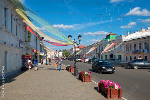 MUROM, RUSSIA - AUGUST 24, 2019: View of Moscow street in the city center on a summer day