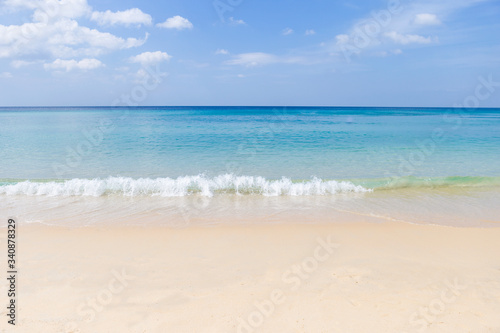 Empty clean beach without tourist on Phuket island in South of Thailand, summer outdoor day light, relaxing and peaceful nature © sirirak
