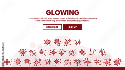 Glowing Shine Stars Landing Web Page Header Banner Template Vector. Glowing Sparkles, Christmas Fireworks Burst Explosion, Glitter Festive Fire Illustrations