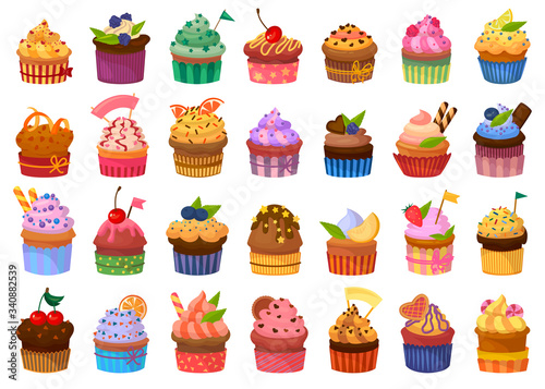 Cupcake isolated cartoon set icon. Vector illustration muffin on white background. Vector cartoon set icon cupcake .