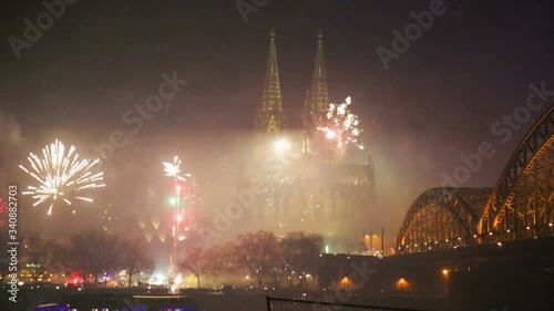 New Year's Eve fireworks display near the cathedral in Cologne, Germany