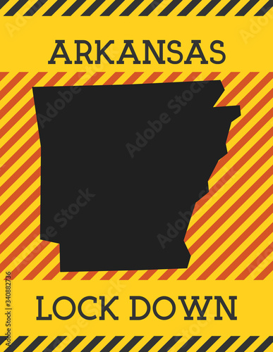 Arkansas Lock Down Sign. Yellow US state pandemic danger icon. Vector illustration.