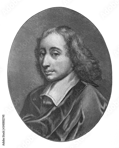 The Blaise Pascal's portrait, a French mathematician, physicist, inventor in the old book The Blaise Pascal's life, by M. Filippova, 1891, St. Petersburg photo