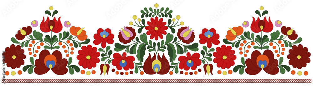 Hungarian embroidery border pattern - obrazy, fototapety, plakaty 