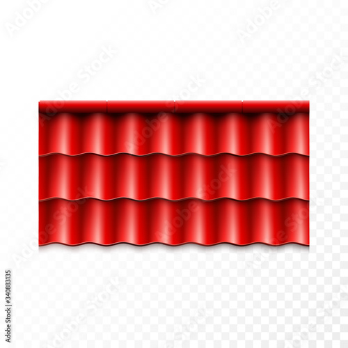 Modern roof coverings. Red corrugated roof tile. Vector illustration isolated on transparent background