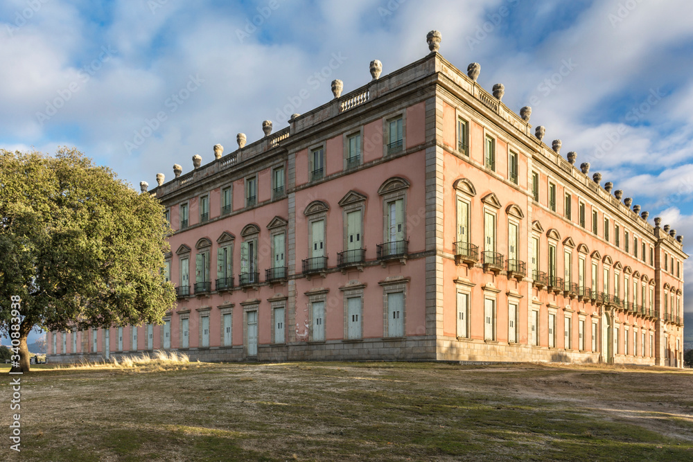 Exterior facade of the Royal Palace of Riofrío is one of the residences of the Spanish Royal Family. It is surrounded by an extensive forest of 625 hectares, inhabited by deer and deer, among others,