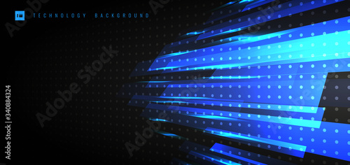 Abstract Technology Futuristic Concept Blue Light Geometric with Lighting Motion perspective Horizontal Way On Black Background