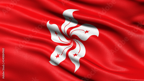 3D illustration of the flag of Hong Kong waving in the wind. photo