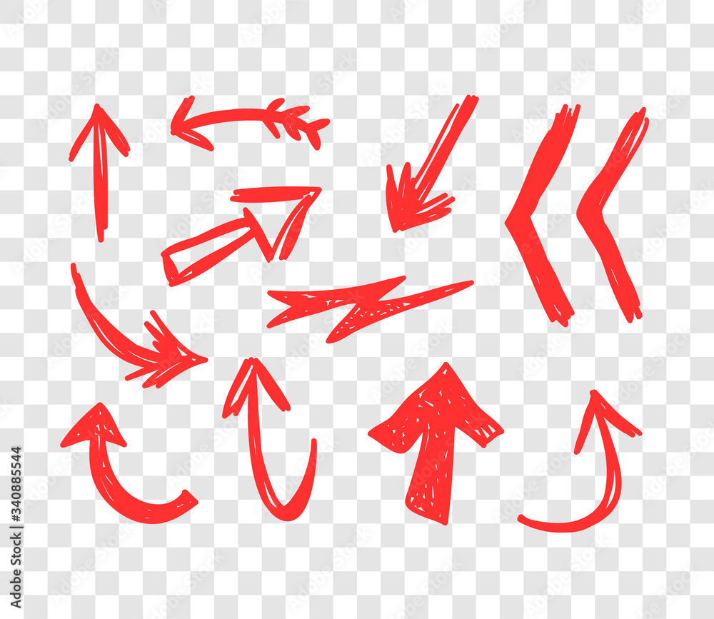 Hand drawn object for design use. Red doodle frame and arrows on ...