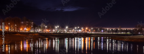 Amazing view of the night city of Mogilev across the Dnieper River. Belarus