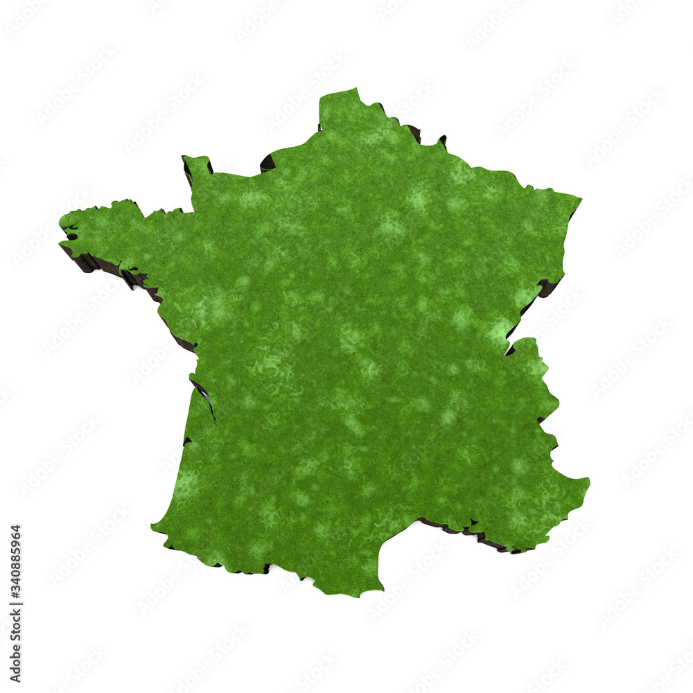 Map of France with grass and soil. 3D rendering