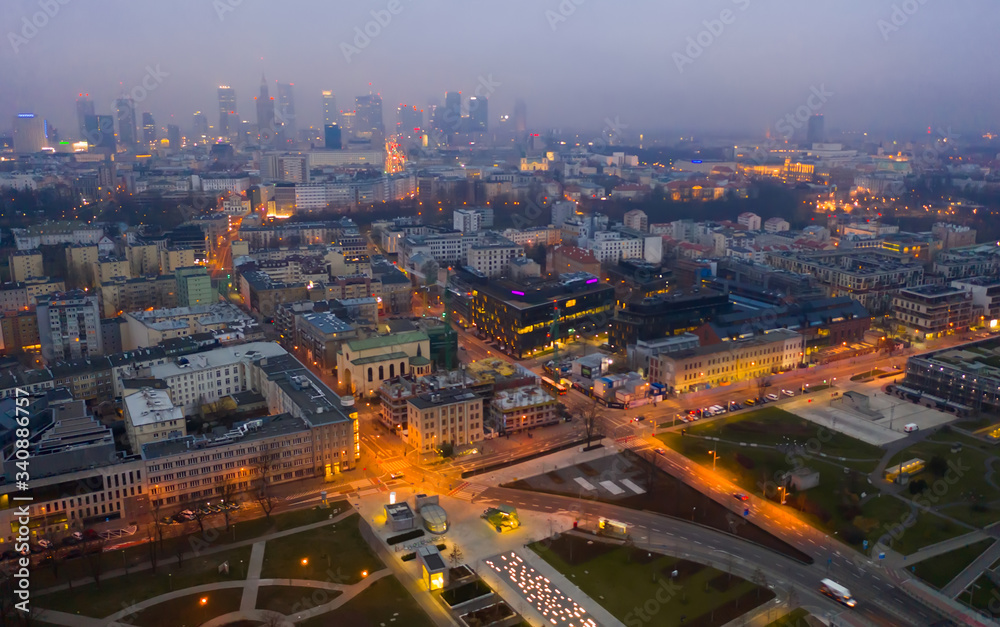Obraz Aerial view of Warsaw at twilight