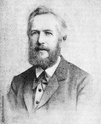 Photo The Ernst Heinrich Philipp August Haeckel's portrait, a German zoologist in the old book The main ideas of zoology, by E
