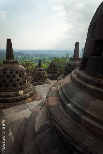 Borobudur temple sculpture at sunrise 