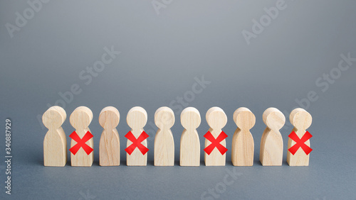 Tableau sur toile Row of people with red X
