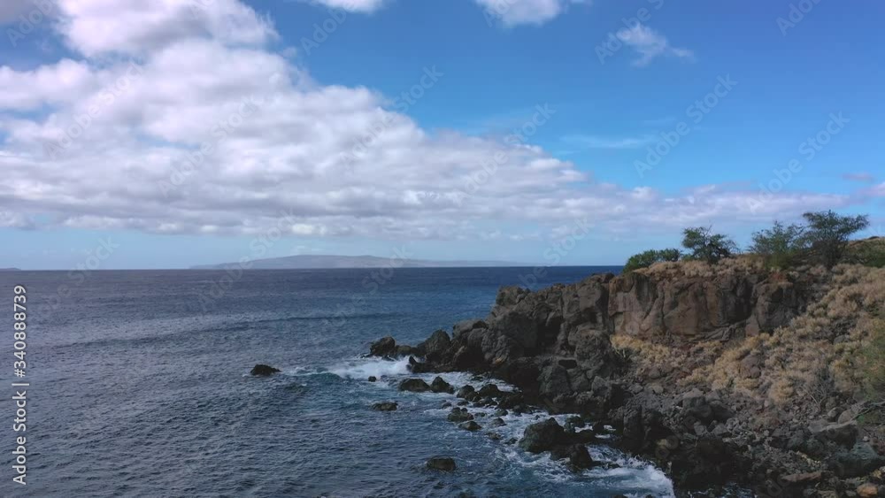 Beautiful aerial panorama view of rocky coastline, ocean and blue sky, Hawaii Beautiful aerial panorama view of rocky coastline, ocean and blue sky, Hawaii
