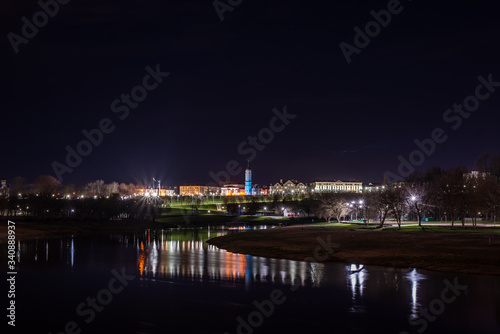 Amazing view of the night city of Mogilev across the Dnieper River. Belarus