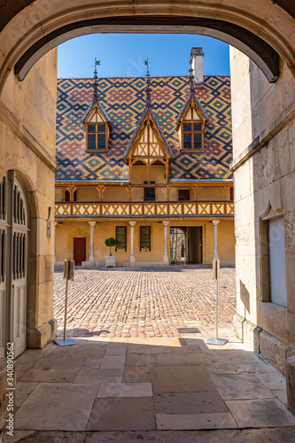 19 September 2019. Courtyard of Hotel Dieu or Hospice de Beaune, in Burgundy region, France.. photo